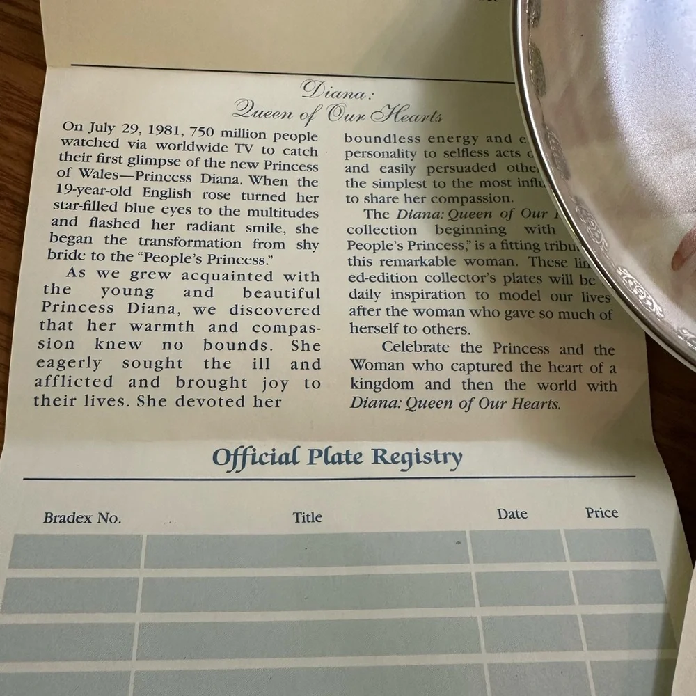 Princess Diana: Queen of Our Hearts 1997 Bradford Exchange Collector Plate EUC